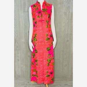 Vintage Hawaiian togs embroidered long dress beach beautiful floral pink sz  xxs